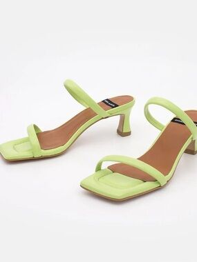 Lime Green Square Toe Heeled Sandals